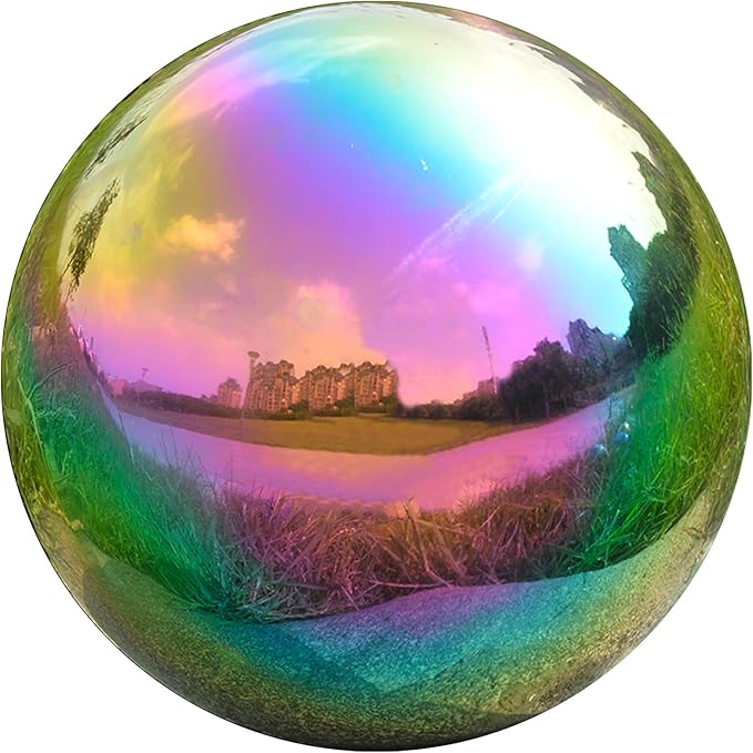 Nerien 12 Inch Gazing Ball, Stainless Steel Garden Mirror Globe, Polished Ornament Sphere, Hollow
