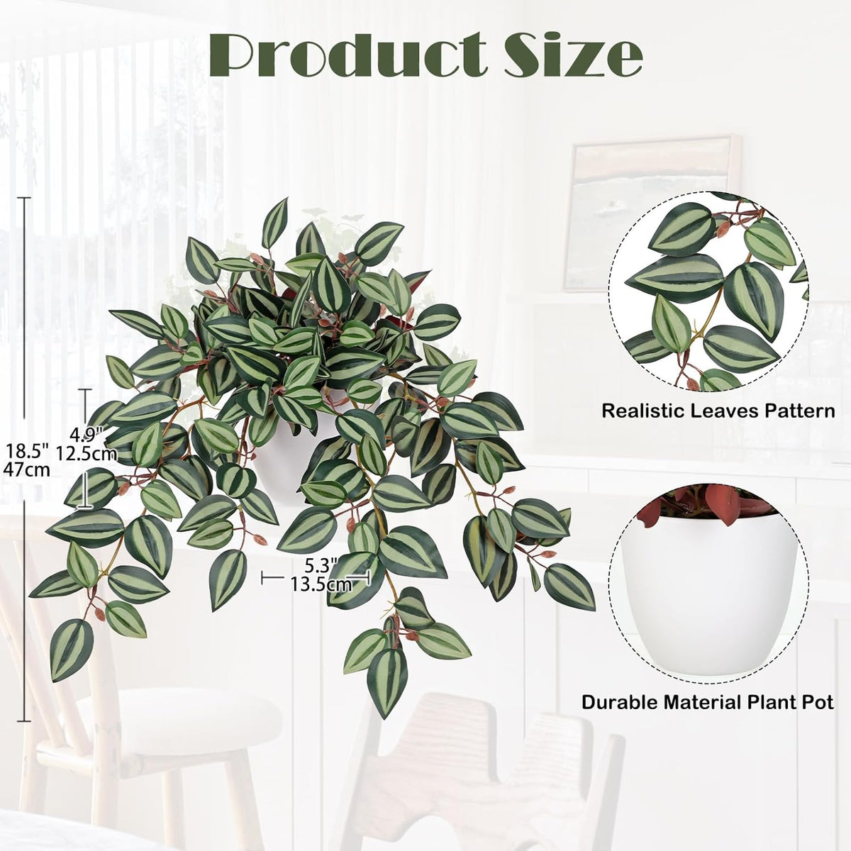 Briful Artificial Plants Indoor Fake Potted Silk Plants Faux Watermelon Peperomia Draping Plant for