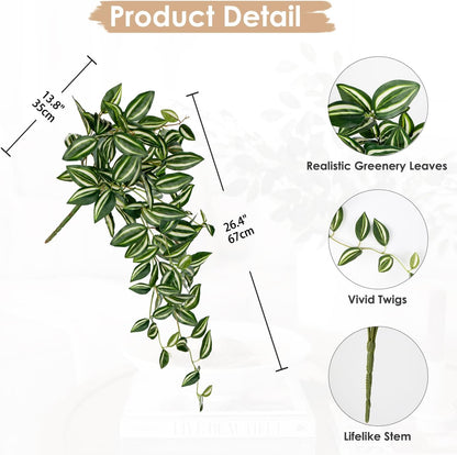 DILATATA Fake Hanging Plants Artificial Hanging Plants 26" Faux Wandering Jew Hanging Leaves Plants