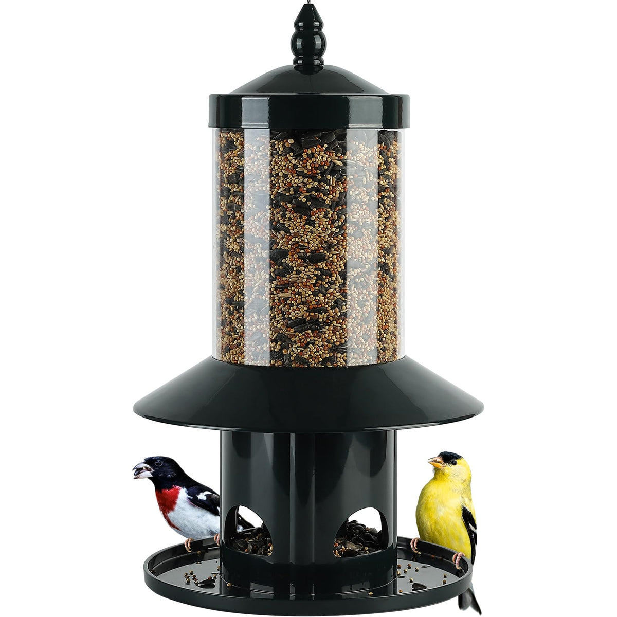 Squirrel Proof Bird Feeder - 360° Feeding Perch Tray for Outdoor Hanging Wild Bird Seeds, Dark