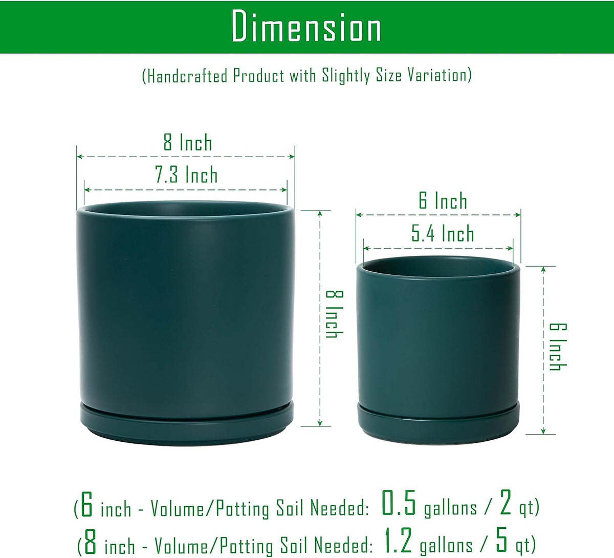 D'vine Dev 6 Inch & 8 Inch Ceramic Planter Pots for Plants with Drainage Hole and Saucer, Medium