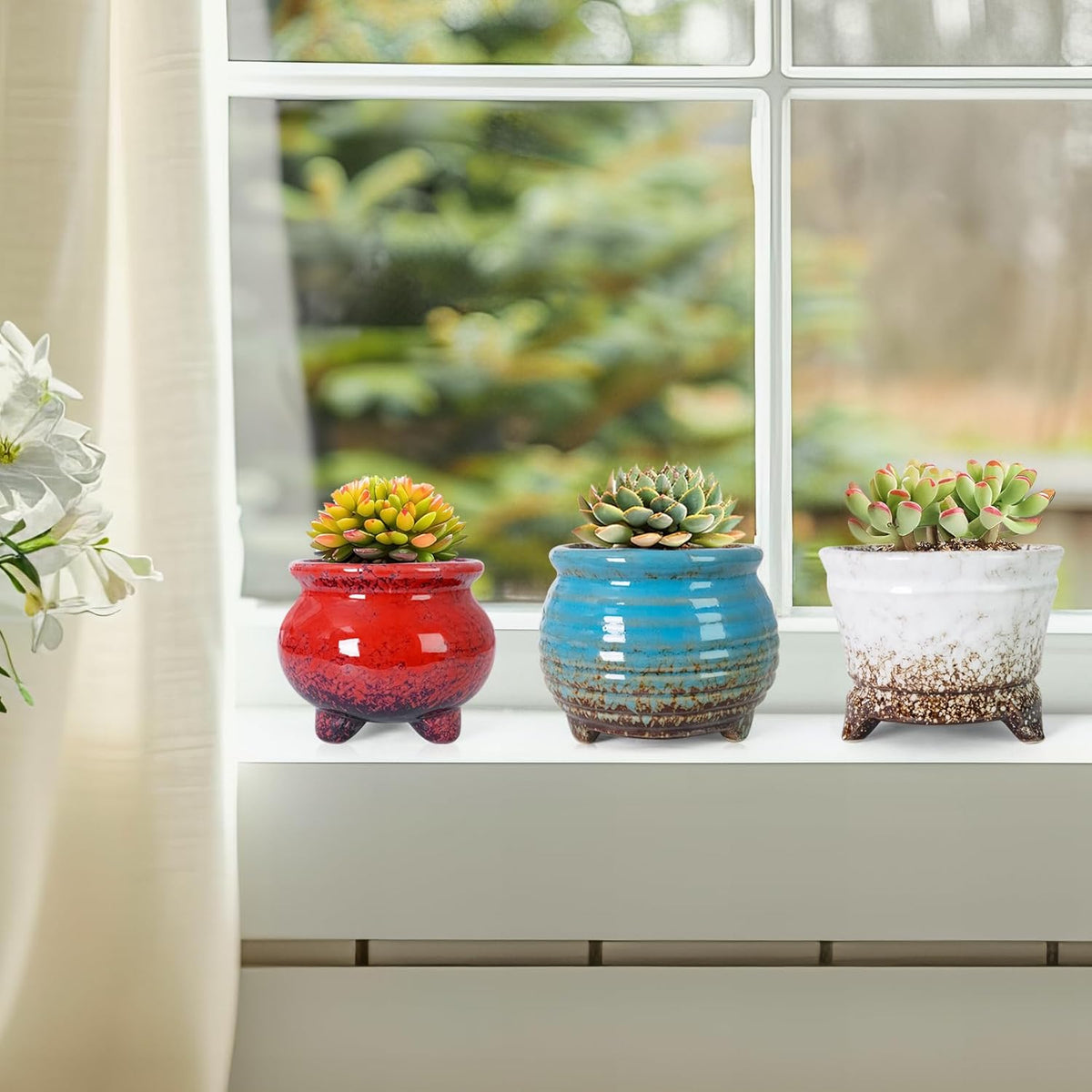 ARTKETTY Succulent Pots - Small Succulent Plant Pot with Drainage Pack of 6, Ceramic Cactus Planter
