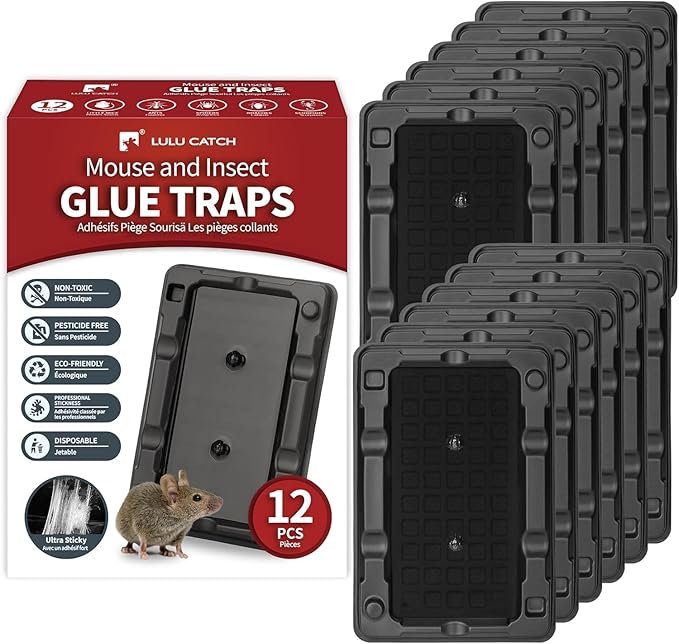 LULUCATCH Mouse & Insect Traps 12 Pack, Heavier Sticky Traps with Non-Toxic Glue for Small Mice &