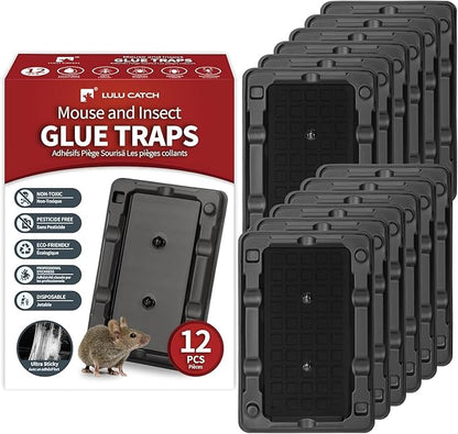 LULUCATCH Mouse & Insect Traps 12 Pack, Heavier Sticky Traps with Non-Toxic Glue for Small Mice &