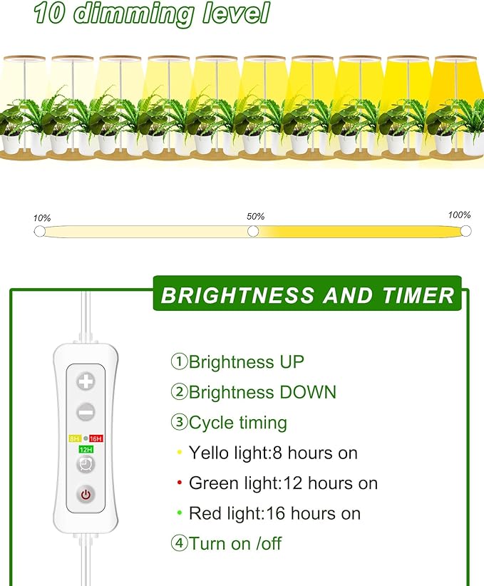 Plant Grow Light for Indoor Plant,Bamboo Mini LED Grow Light Garden,Height Adjustable,Automatic