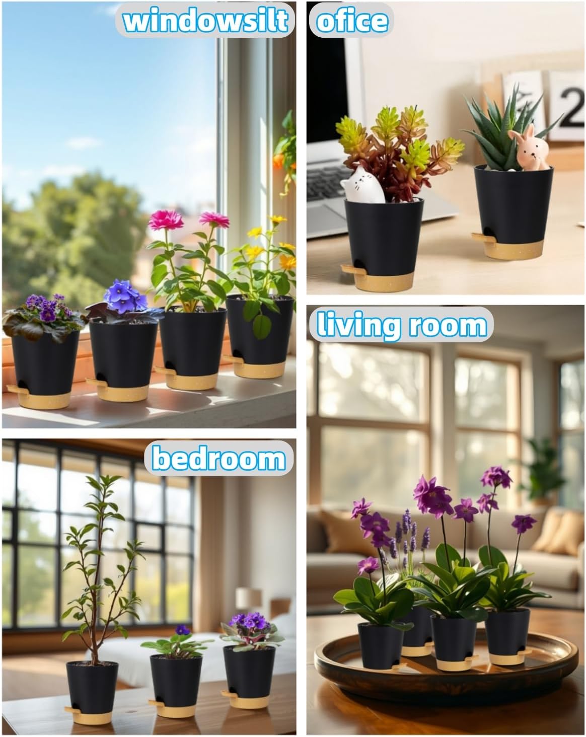 12 Pack 4 Inch Self Watering Plant Pots with Drainage and Saucers，Plastic Flower Pots for Indoor