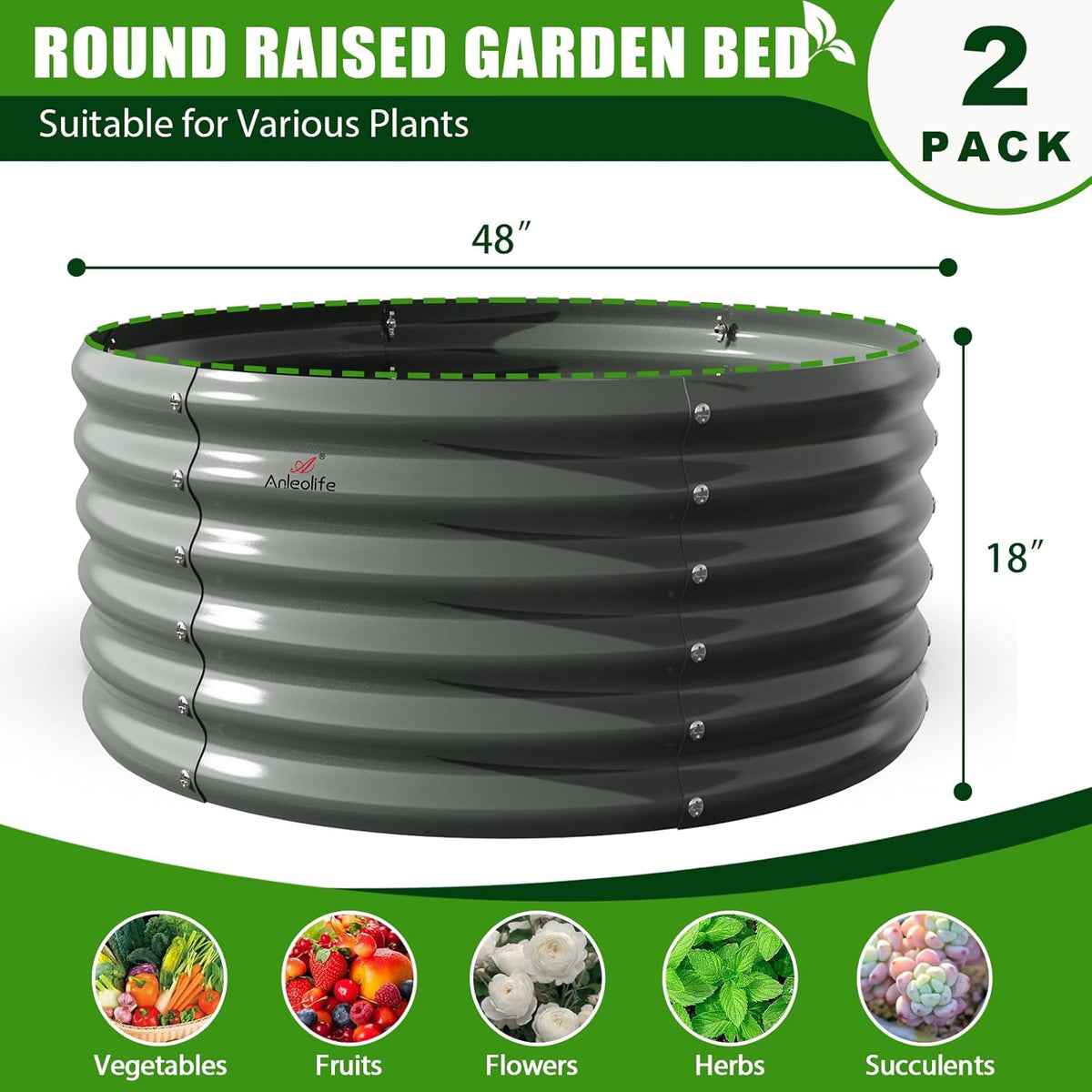 A ANLEOLIFE 8-Pack 4X4X1.5ft & 74x74x18in Deep Root Galvanized Raised Garden Beds Outdoor for