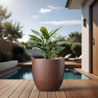 Kante 18 Inch Dia Round Concrete Planter, Indoor Outdoor Large Plant Pot with Drainage Hole and