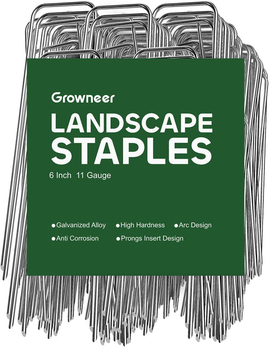 GROWNEER Landscape Staples Anti-Rust, 6 inch 500pcs Galvanized Garden Staples, Tent Stakes SOD Pins