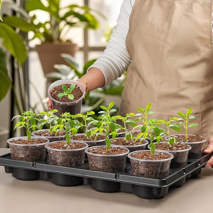 12 Cell Nursery Pot Trays 5 Pack with 4 Inch Clear Plant Pots 60 Pack, Thick Sturdy Seeds Starting