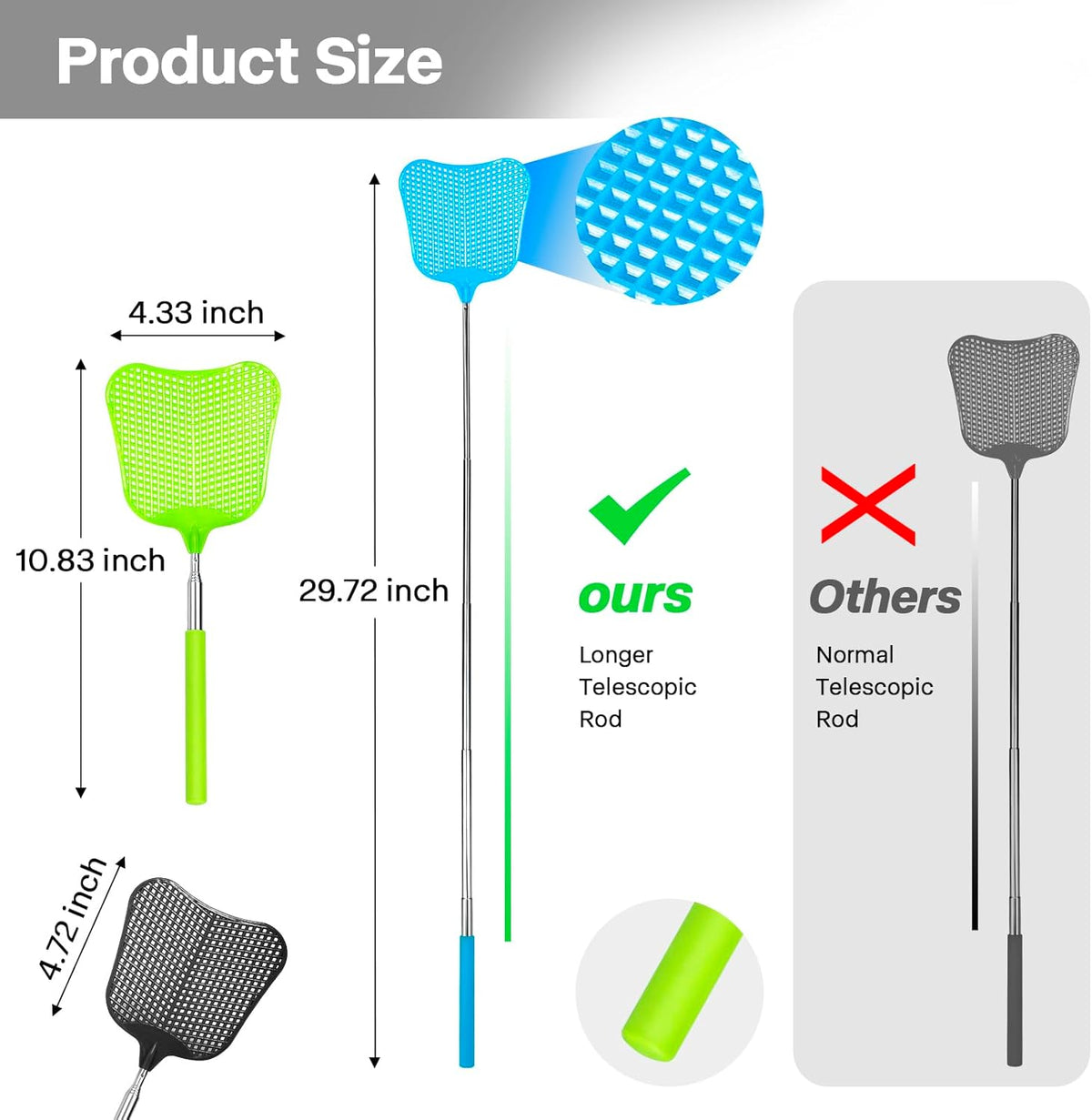 Telescopic Fly Swatter, Begonia Fly Swatter for Indoors,Manual Plastic Flyswatter Heavy Duty with