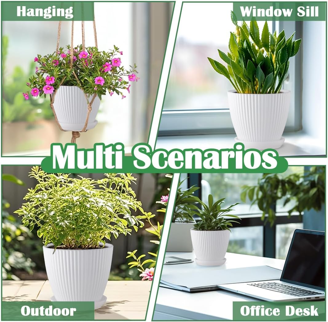 7.5/6.5/5.5/4.9/4.2/3.5 Inch Plant Pots with Drainage Holes and Saucer, Plastic Flower Pots for