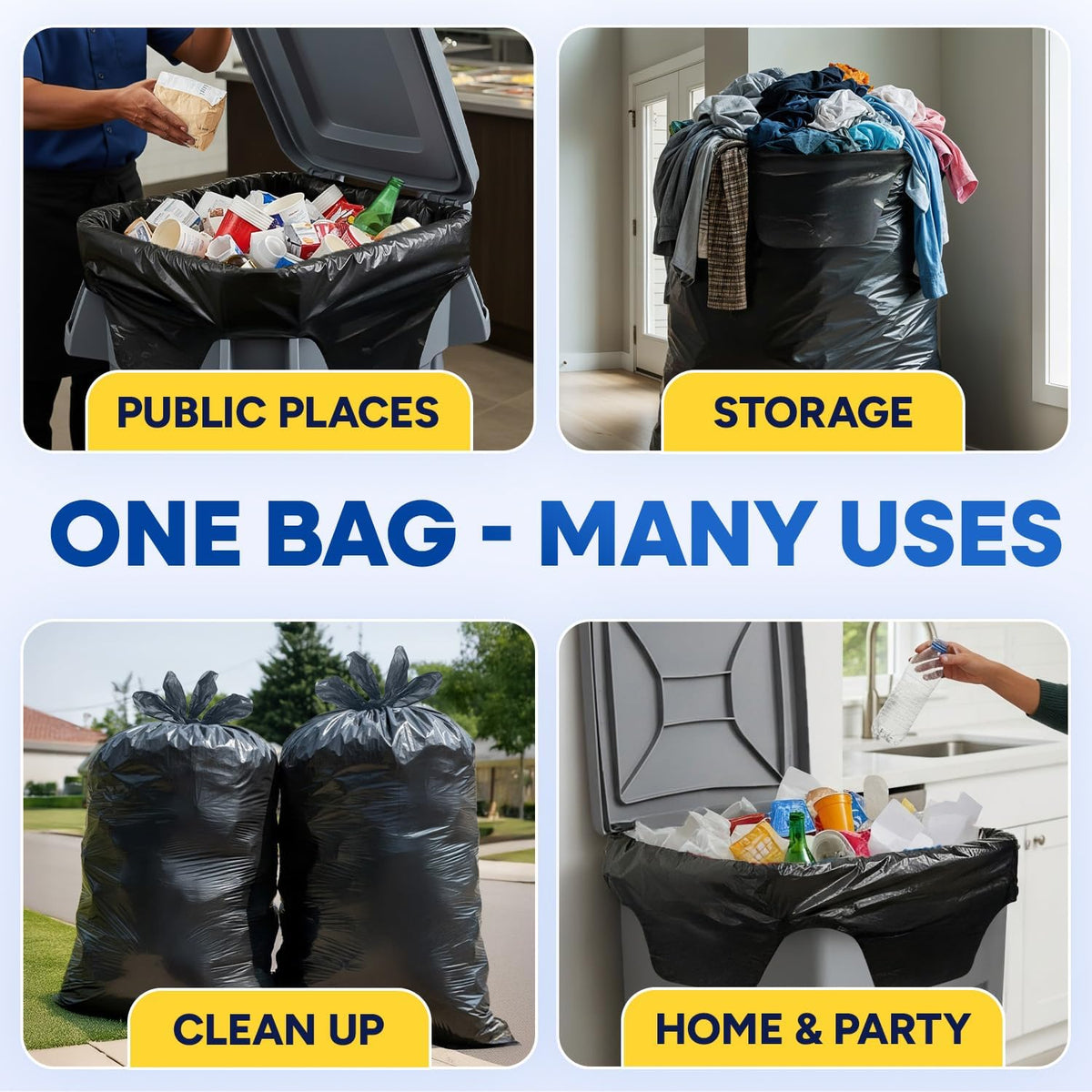 64-65 Gallon Trash Bags Heavy Duty with Flap Ties Extra Large Garbage Bags 2 Mil Outdoor Trash Bags