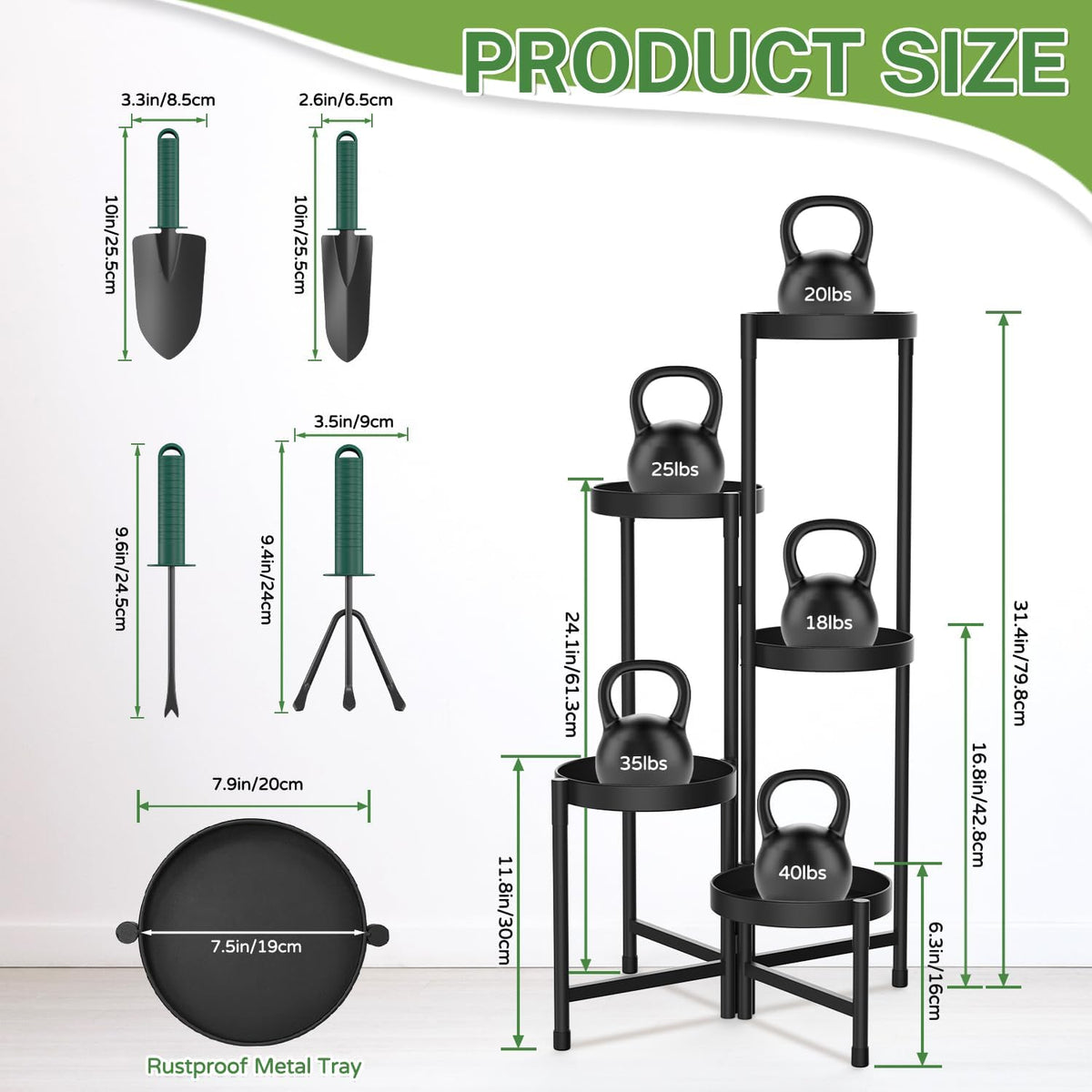 iDavosic.ly Plant Stand with Garden Tools, 5 Tier Corner Metal Flower Display Holder Shelf Indoor