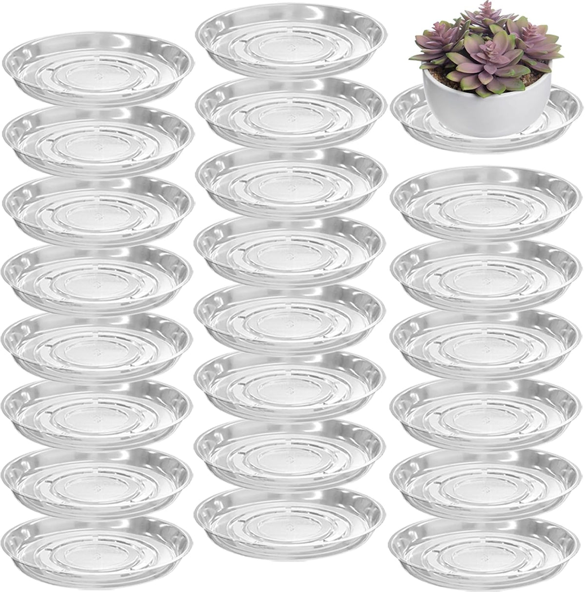 20 Packs 12" Large Clear Plant Saucers for Indoor Outdoor Use Heavy Duty Plastic Plant Trays for