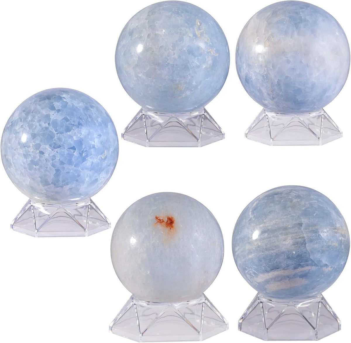 Natural Blue Celestite Crystal Ball with Acrylic Display Base, 81-90mm Polished Stone Feng Shui