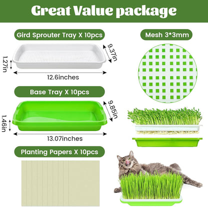 Legigo 10 Pack Green Seed Sprouter Trays- Soil-Free Cultivation Germination Tray, BPA Free Nursery