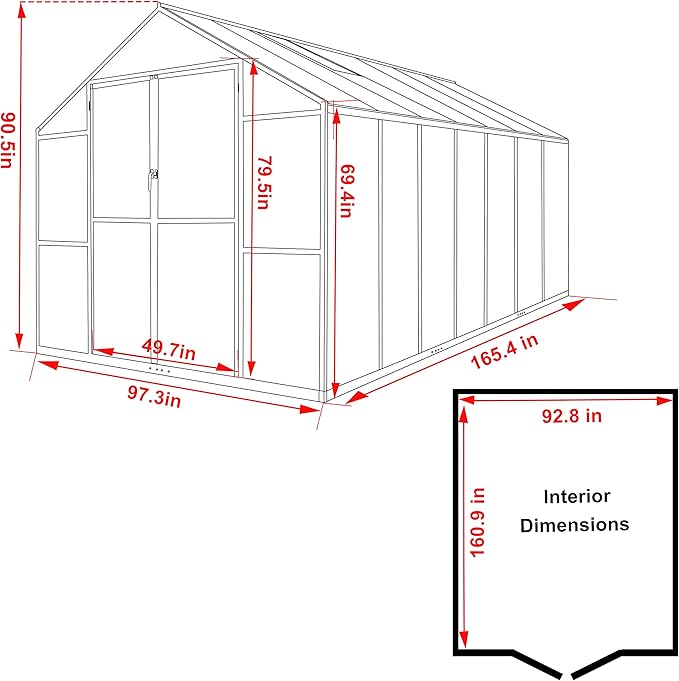 BlueWish 8x14FT Greenhouse for Outdoors, Aluminum Greenhouses with Adjustable Vents,Lockable Door