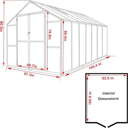 BlueWish 8x14FT Greenhouse for Outdoors, Aluminum Greenhouses with Adjustable Vents,Lockable Door