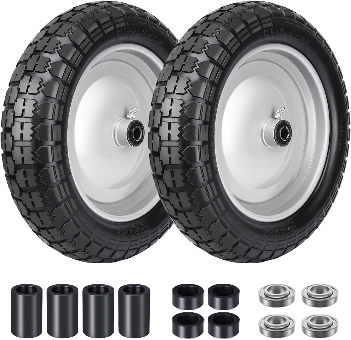 4.80/4.00-8 Tire, 14.5" Flat Free Wheelbarrow Tire and Wheel, 5/8" 3/4" Bearings Solid Replacement
