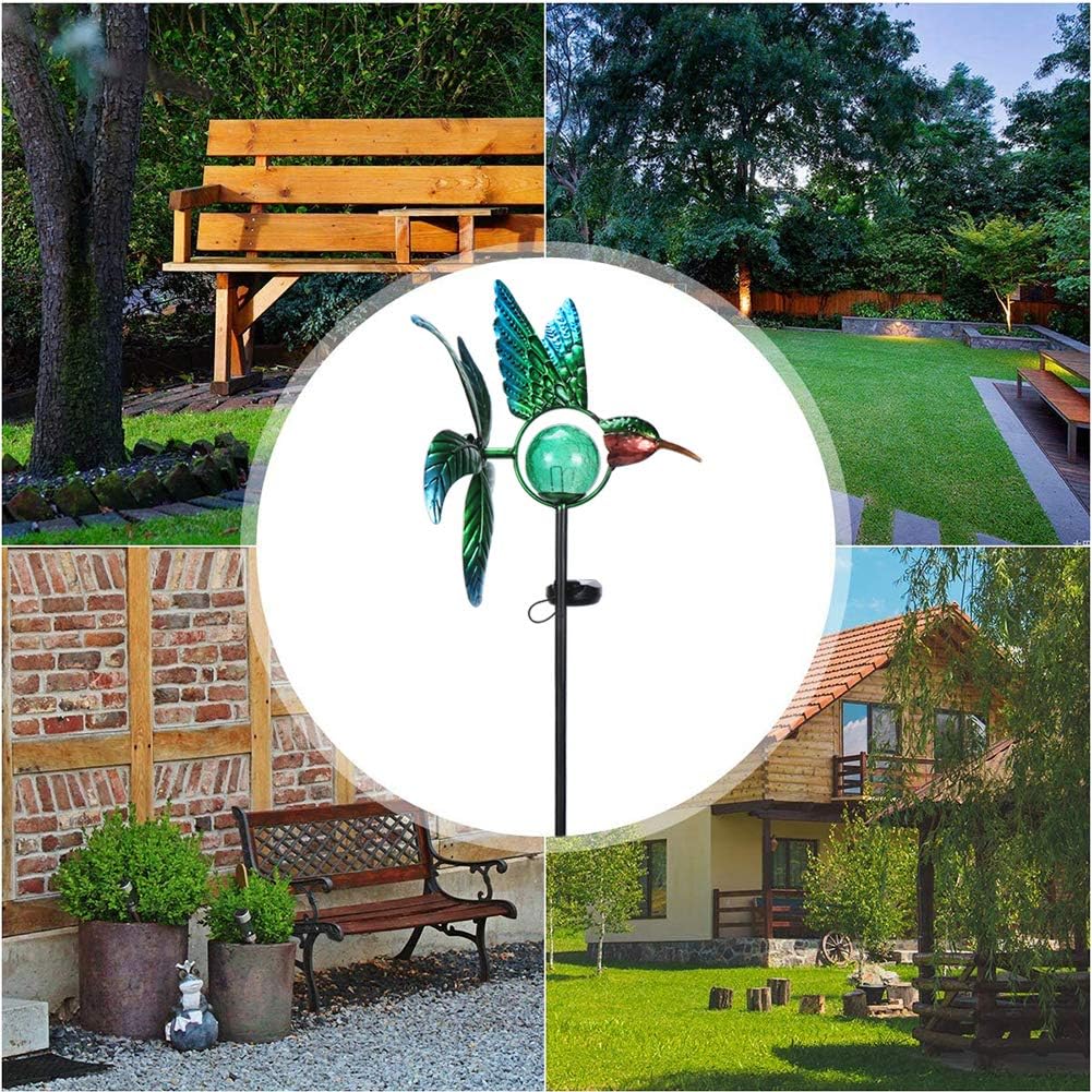 Afirst Solar Hummingbird Wind Spinner, Metal Kinetic Garden Stake Lights Wind Spinners, Outdoor