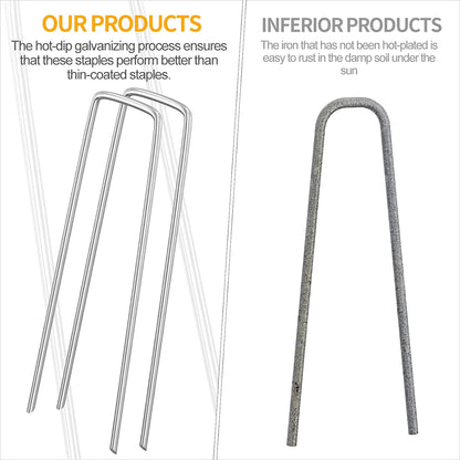 WAENLIR 6 inch 100 Pack Garden Staples Galvanized Landscape Stakes, Heavy Duty Fence Stakes Sod