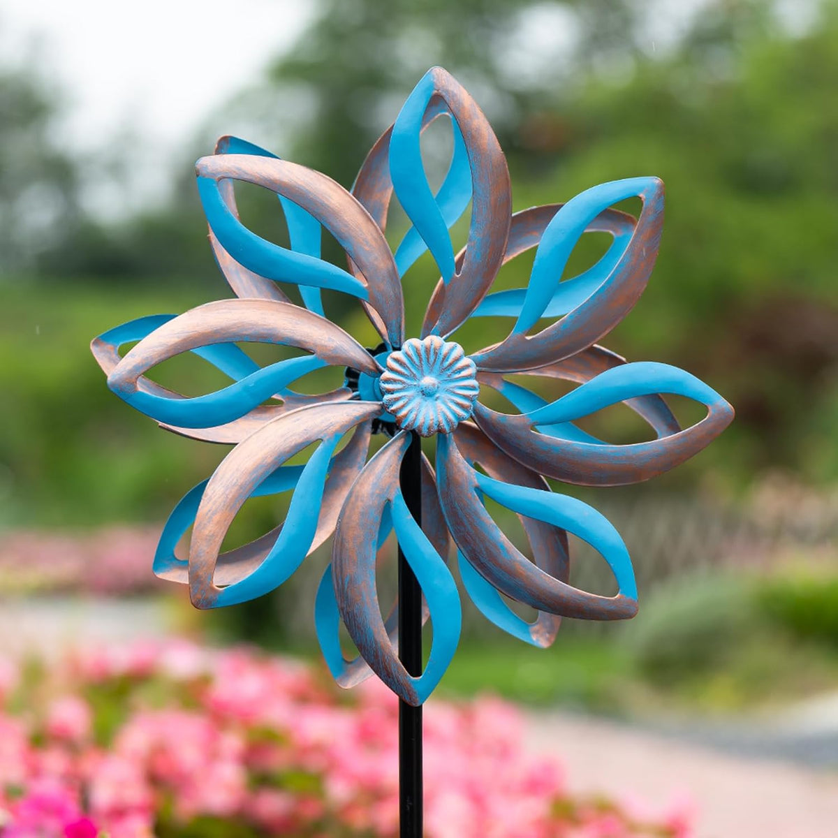 Metal Wind Spinners Outdoor,Vintage Kinetic Wind Spinner Garden Pinwheels with Metal Stake for