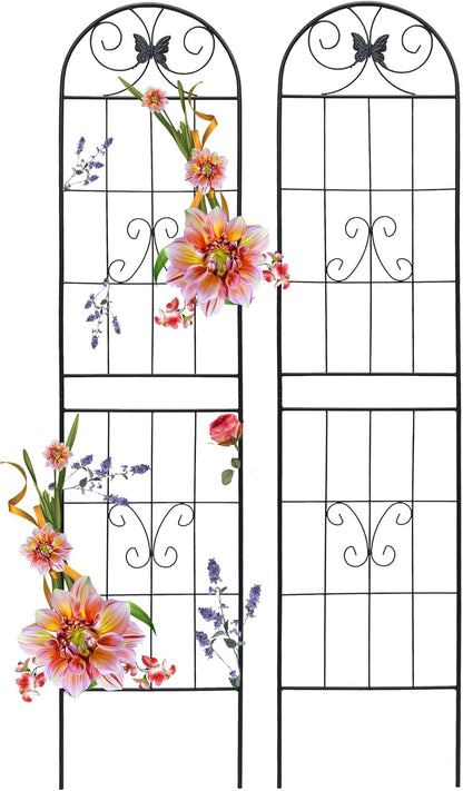2 Pack Garden Trellises with Black Metal Coating, Trellis for Climbing Plants Outdoor, Roses
