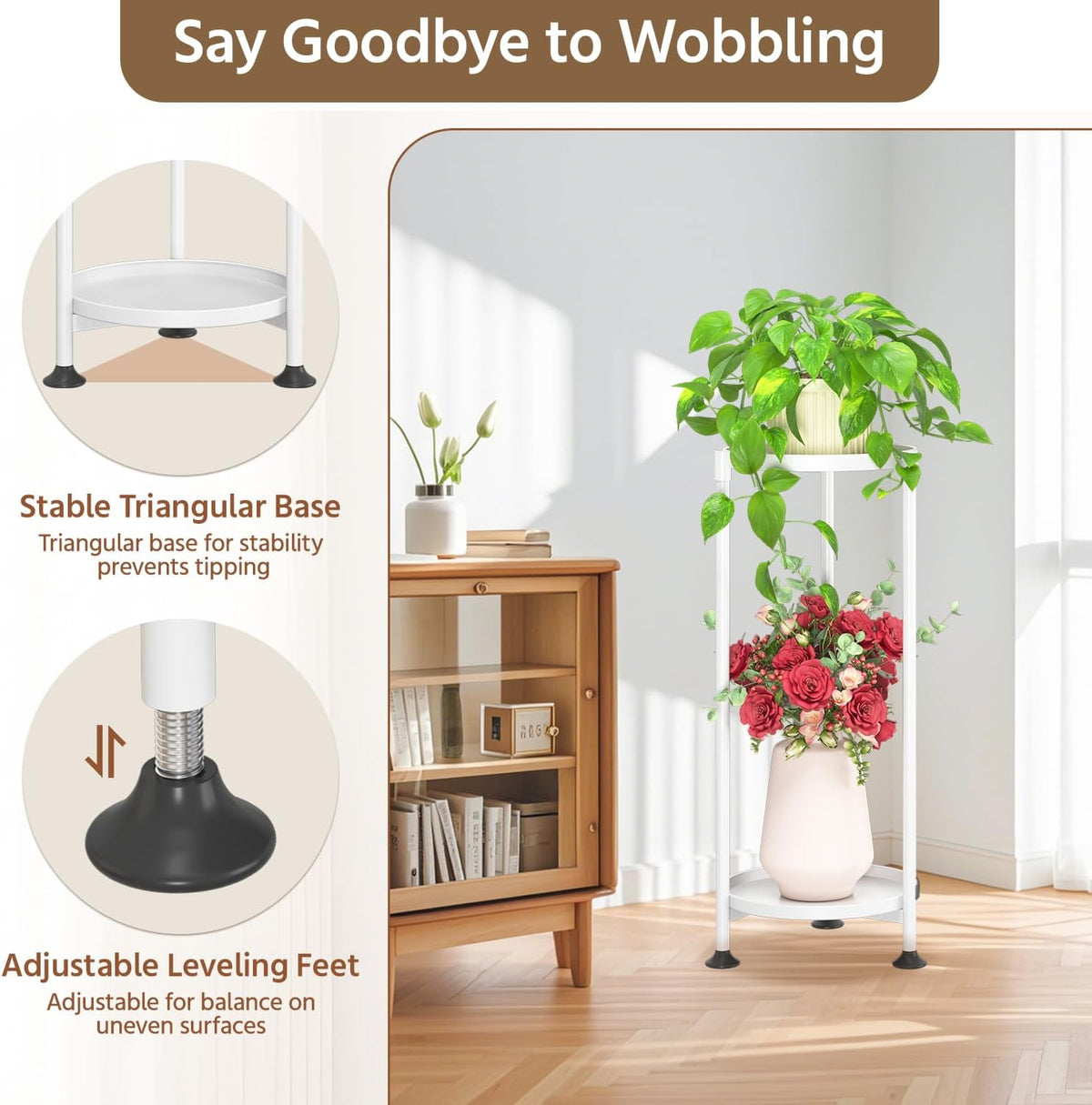 LASZOLA 2 Tier White Plant Stand Indoor for Large Tall Heavy Duty Flower Planter, Metal Vertical