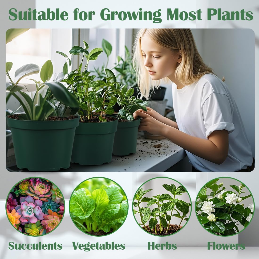 15 Pack 4/6/8 Inch Plant Nursery Pots, Thickened Plastic Pots for Plants with Drainage Holes