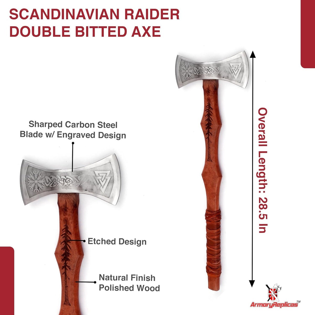Armory Replicas™ Viking Raider Double Bitted War Axe - Hand Crafted Tempered Carbon Steel Norse