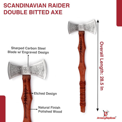 Armory Replicas™ Viking Raider Double Bitted War Axe - Hand Crafted Tempered Carbon Steel Norse