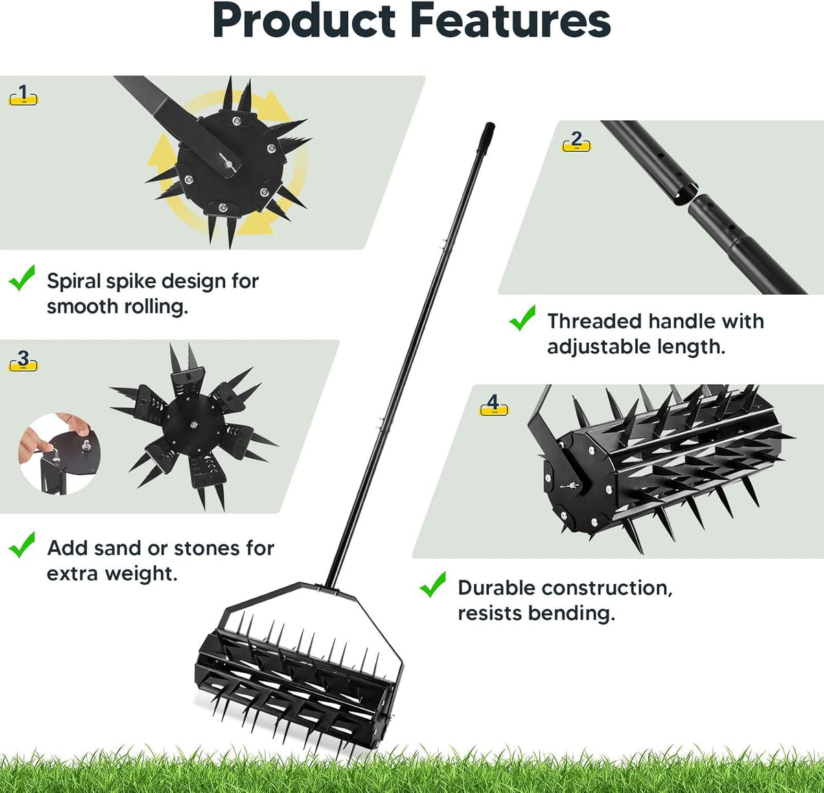 Rolling Lawn Aerator, Rotary Spike Lawn Aerator, Heavy Duty Manual Aerator Lawn Tool, 17-Inch Push
