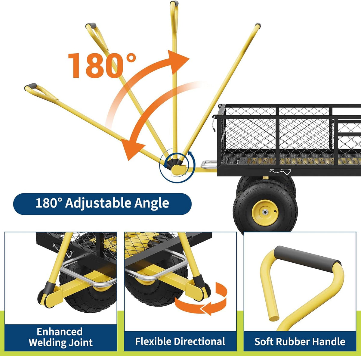 GarveeLife 900 LBS Garden Dump Cart with Removable Sidewalls, Heavy Duty Steel Dump Wagon with 180°
