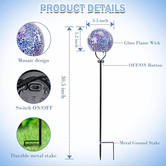 Solar Lights Outdoor Decorative Solar Mosaic Garden Stakes Cracked Glass Decorative Waterproof