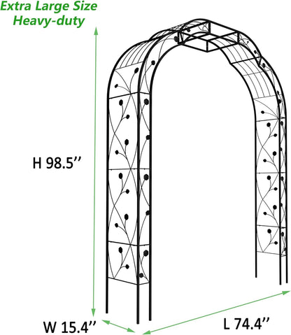 Metal Garden Arch 8.2 FT High x 6.2 FT Wide Garden Arbor Trellis for Outdoor Climbing Plants
