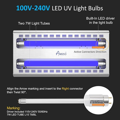 Awoco 12W LED Stainless Steel 100V-240V Wall Mount Sticky Fly Trap Lamp for Capturing Flies