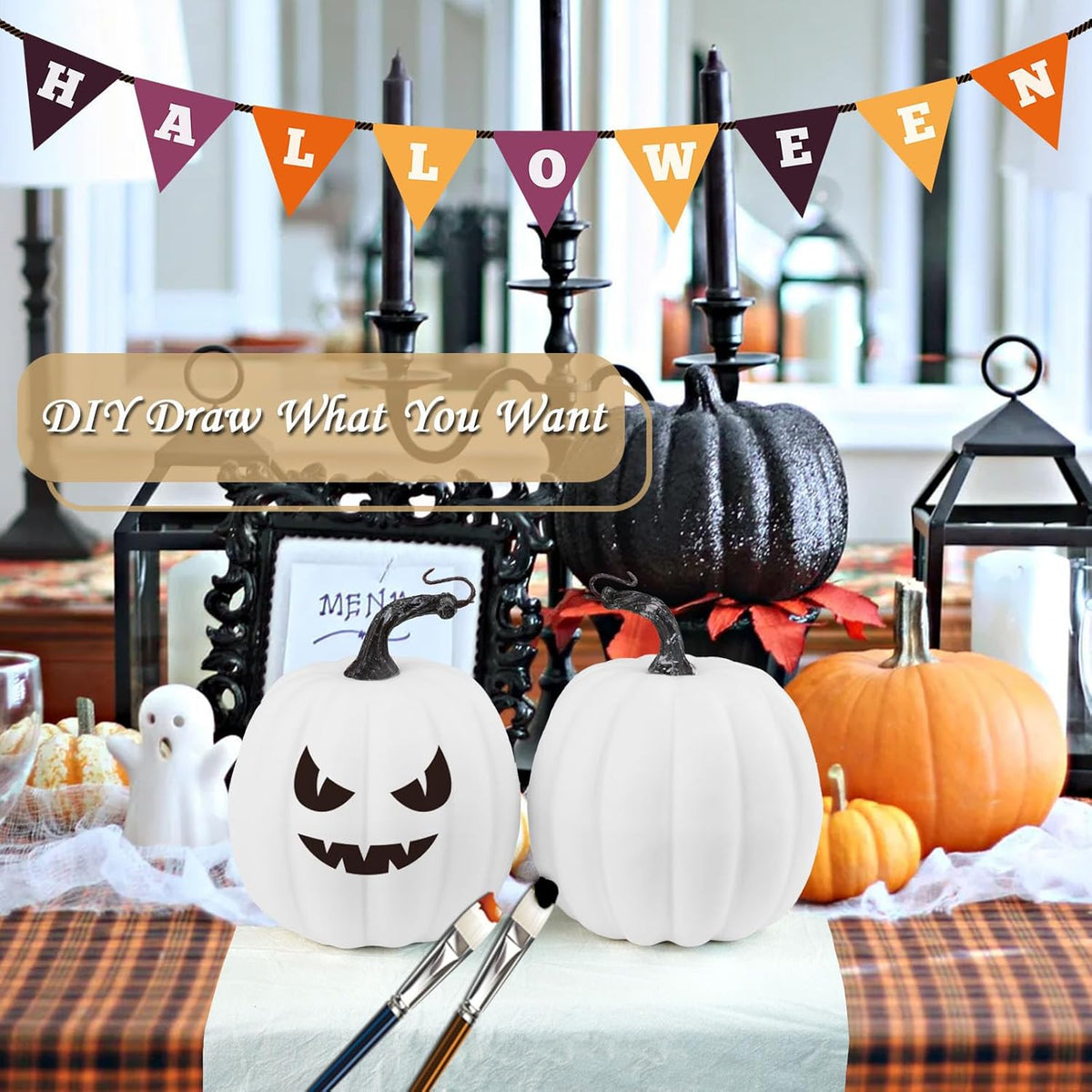 Artmag 6 Inch Large Artificial Pumpkins, 4PCS Big White Faux Foam Harvest Pumpkins for Fall Autumn