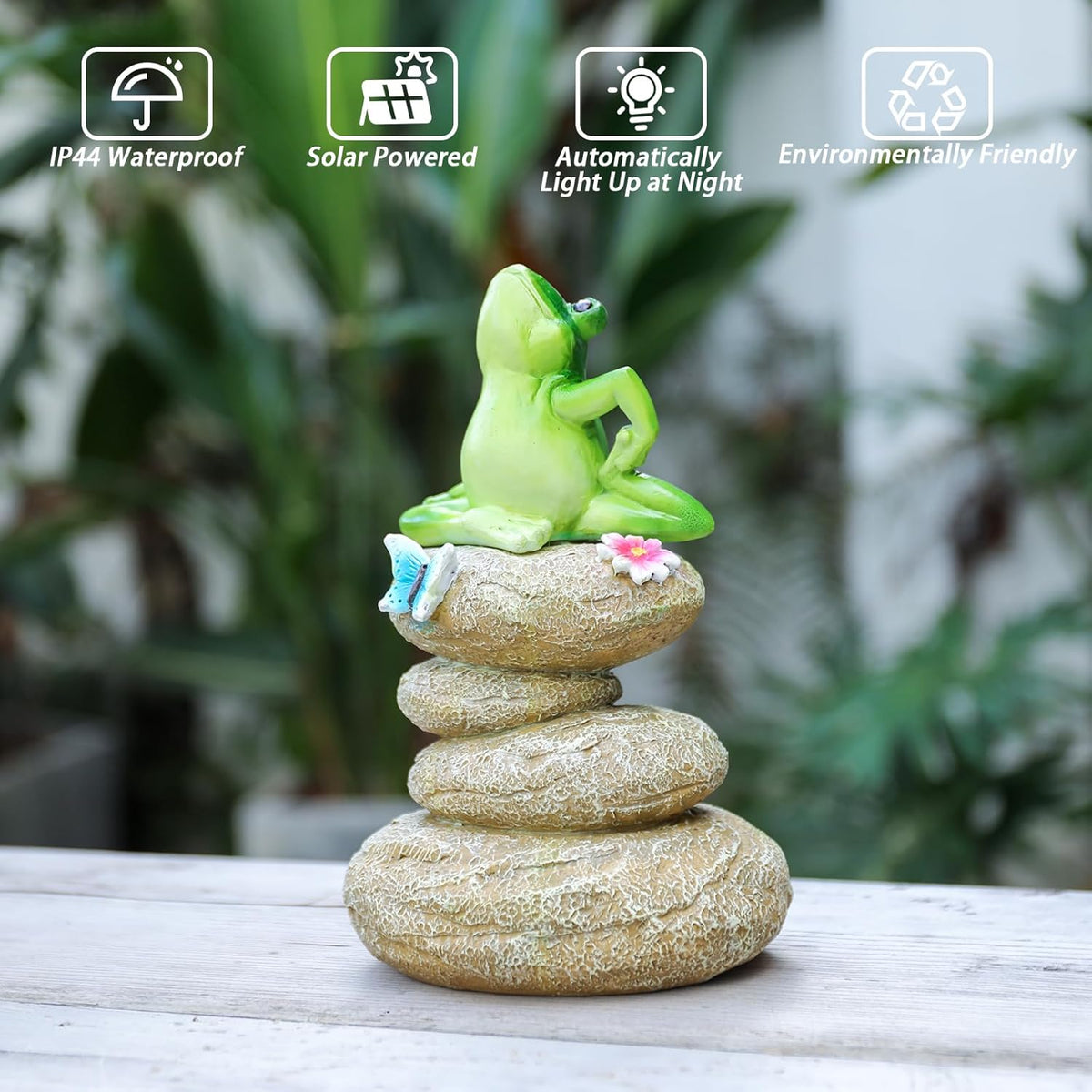 Solar Garden Statues Outdoor Frog Decor, Garden Sculptures Stones Solar Statue Novelty Yoga Frog
