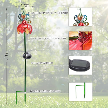 VCUTEKA Solar Garden Lights Metal Flower Decor Colorful Fairy Flowers Solar Pathway Light with LED