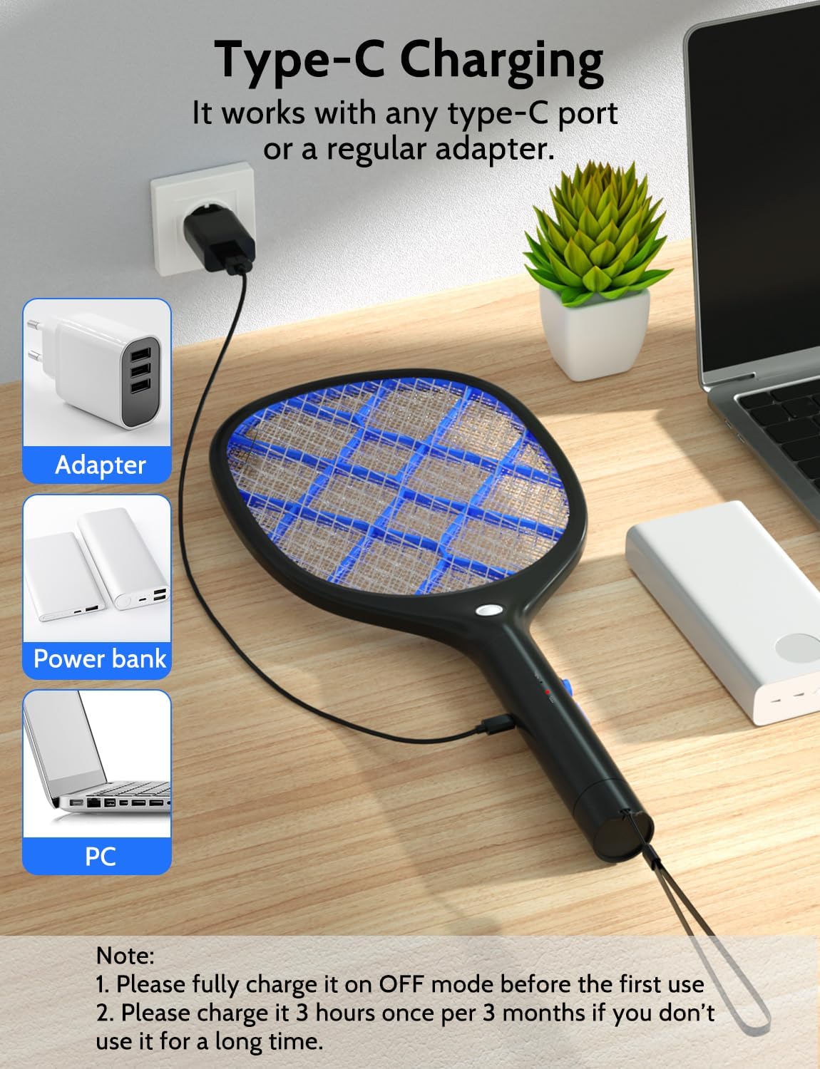 YISSVIC Electric Fly Swatter Bug Zapper Racket 4000V Rechargeable Mosquito Killer with LED Light