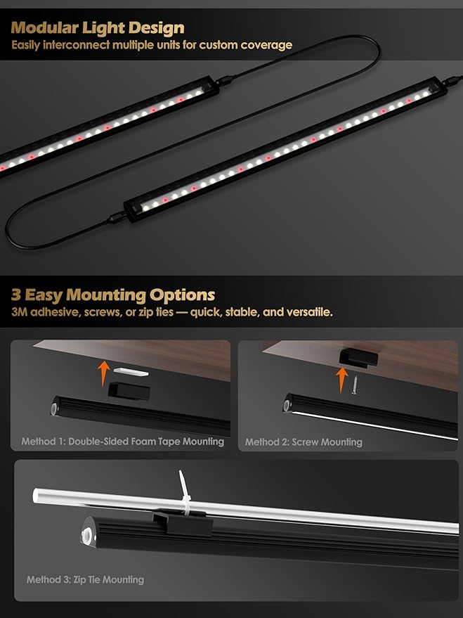 Smart Grow Light for Indoor Plants,3500K Full Spectrum LED Plant Light Strips with 3/9/12H Auto