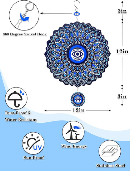 Evil Eye Wind Spinner-3D Metal Hanging Wind Spinners, Perfect Ornament Gifts for Women/Men, 12 Inch