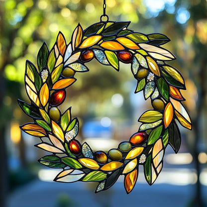 Mistletoe Wreath Acrylic Suncatcher Stained Glass Effect Window Car Hanging Christmas Ornament