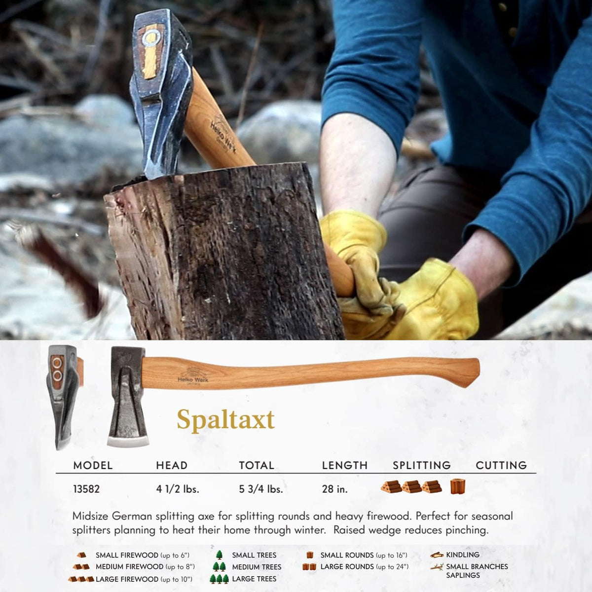 1844 Helko Werk Germany Traditional Spaltaxt - German Splitting Axe, Made in Germany Wood Splitter