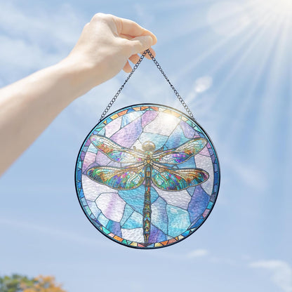 FLAGWIX Christmas Dragonfly Gifts for Women Men - Stained Glass Window Hanging 10 in - Dragonfly