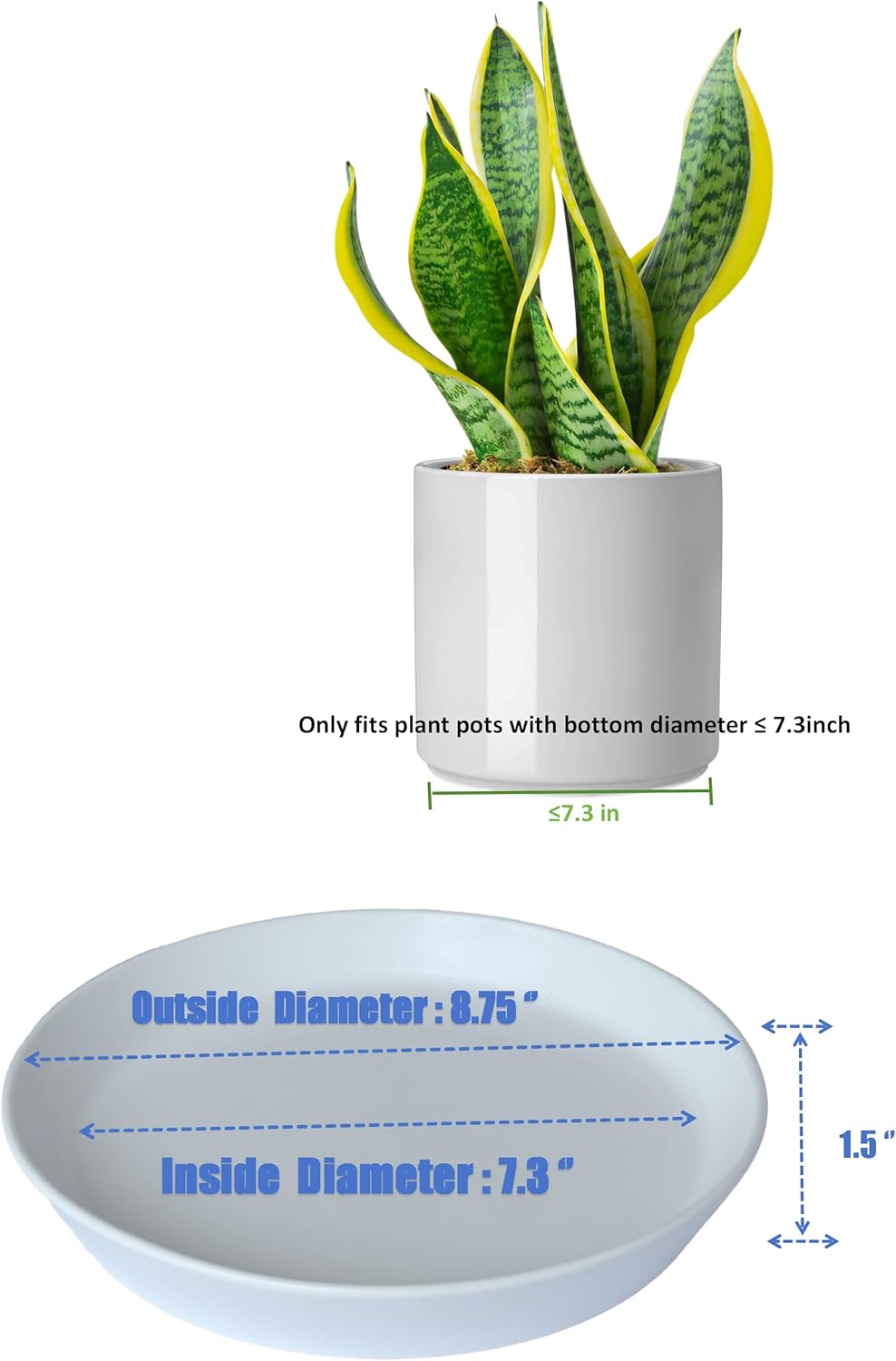 2 Pack 8 Inch Flower Pot Saucers - 9 Inch (8.7 Inch) Ceramic Plant Saucer for Outdoors & Indoors