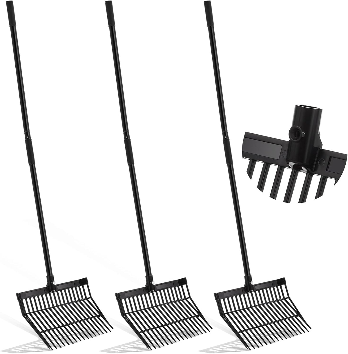 Lasnten 3 Sets Manure Fork with Long Metal Handle Pitch Fork Manure Rake Heavy Duty Muck Rake for