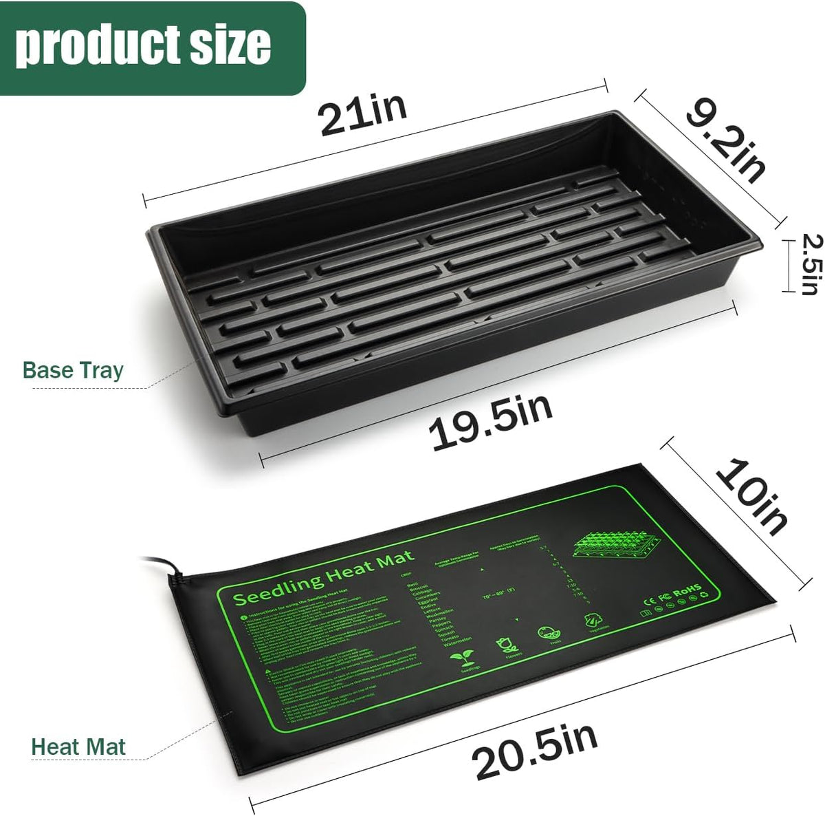 Seed Starter Kit - 10 Pack 1020 Seed Trays with 2 Seedling Heat Mats for Plants (10"x20.5")