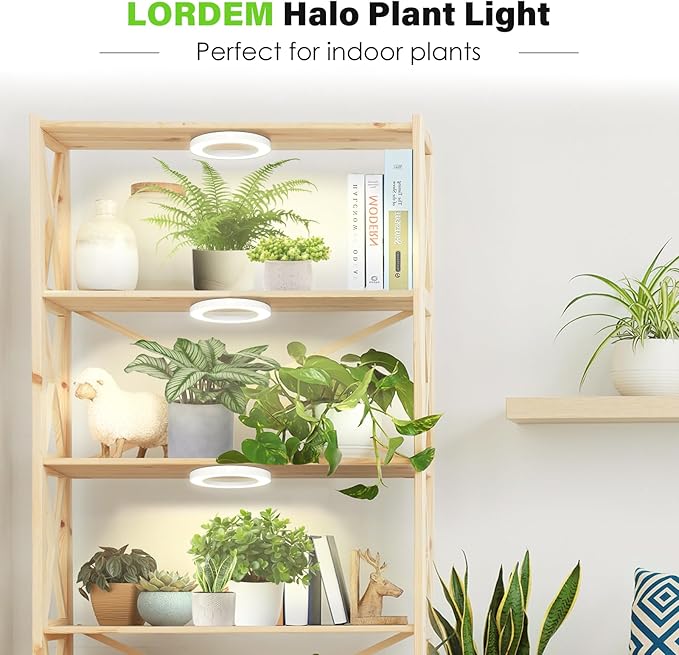 LORDEM 6.3” Ceiling Grow Lamp for Indoor Plants, 216 LEDs Full Spectrum Halo Plant Light, Under